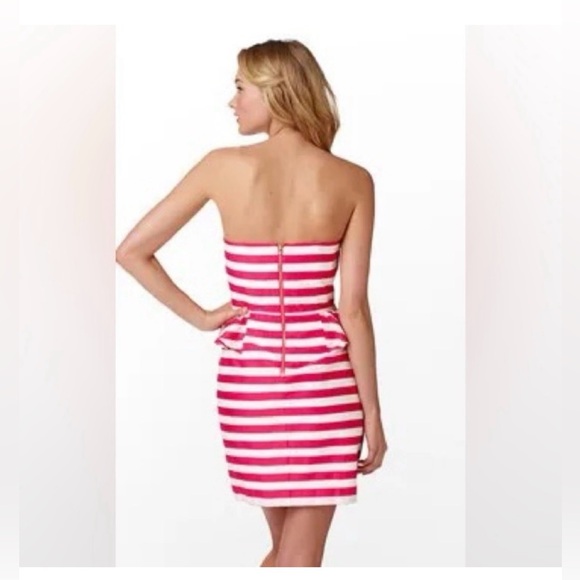 Lilly Pulitzer Maybell Azalea Pink  Swizzle Stripe Strapless Dress - Picture 2 of 12